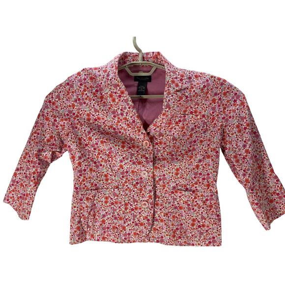 Van Heusen Blazer Jacket Womens Size M Pink Floral 100% Cotton Feminine Office - Picture 1 of 5